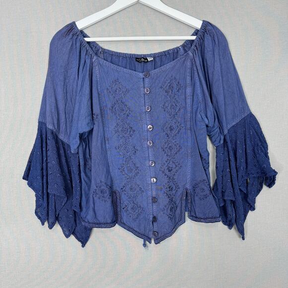 L'Pogee Skirt Set Womens One Size Blue Embroidered Fairy Whimsy Witchy Ren Fair - Picture 8 of 16